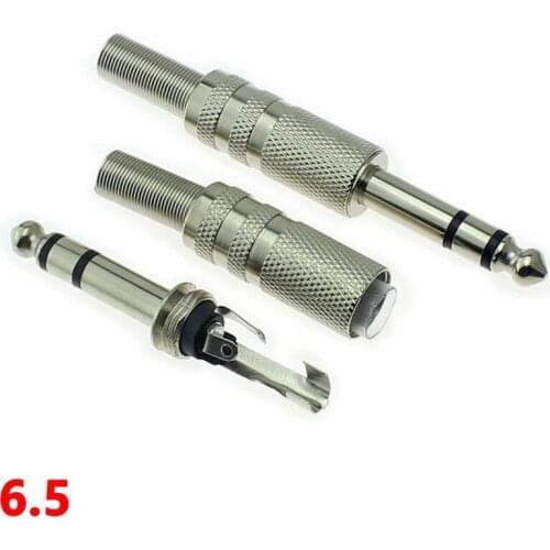 100pcs Jack 6.5 Mm Plug Audio Cable Connector Stereo 6.35 mm Headphone Plug Metal Audio and Video Welding Wire Male