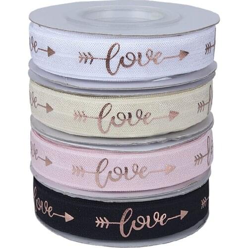 New rose gold foil love printing fold over elastic