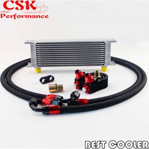 13 Row AN-8AN Universal Engine Oil Cooler Kit + Filter Adapter Hose End Kit