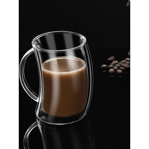 200ml creative double-layer coffee cup with handle heat-resistant borosilicate glass cup cafe cup with stylish juice milk cup