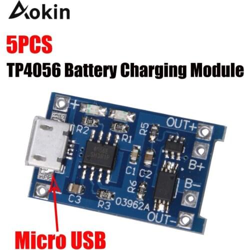 Aokin 5PCS TP4056 5V 1A Micro USB 18650 Lithium Battery Charging Board Charger Module Protection Dual Functions For Arduino Diy