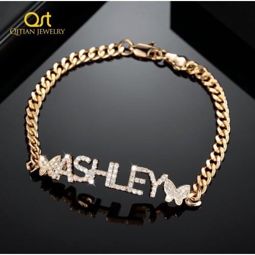 Custom Zircon Bangles Personality Customized Crystal Name Bracelet Jewelry Name Words Letters Butterfly Bracelet For Women Gift