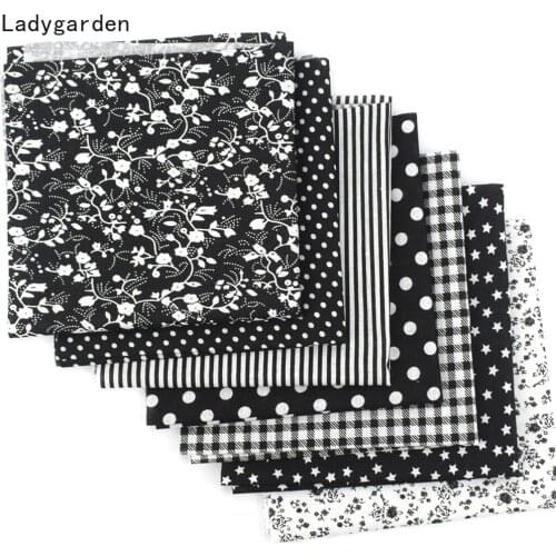 35PCS 25x25cm Black Cotton Fabric Printed Cloth Sewing Quilting Fabrics for Patchwork Needlework DIY Handmade Accessories