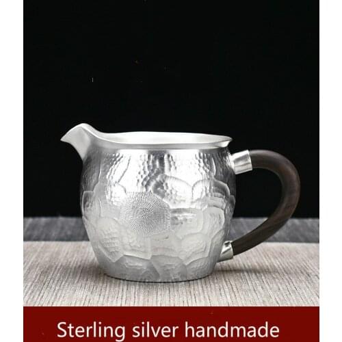 Pure Handmade Foot Silver 999 Fair Cup Single Pure Silver Household Kung Fu Tea Set Yunnan Tea Separator Thickening Heat Resista
