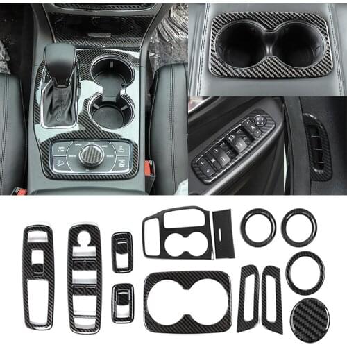 13PCS Carbon Fiber Interior Decorative Trim for Jeep Grand Cherokee 2016-2021 Gear Shift Cup Holder Window Lift Switch Cover
