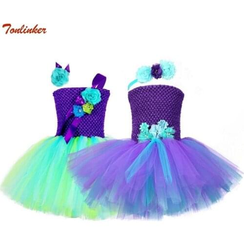 Princess Girl Flowers TUTU Dress With Hair hoop Kids Clothing Handmade Dress Sleeveless Mini Dresses Girl Cosplay Costume 2-8T