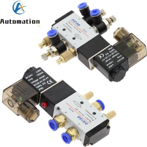 Pneumatic Electric Solenoid Valve 5 Way 2 Position Control Air Gas Magnetic Valve 12V 24V 220V Coil Volt 4mm-12mm Hose Fittings