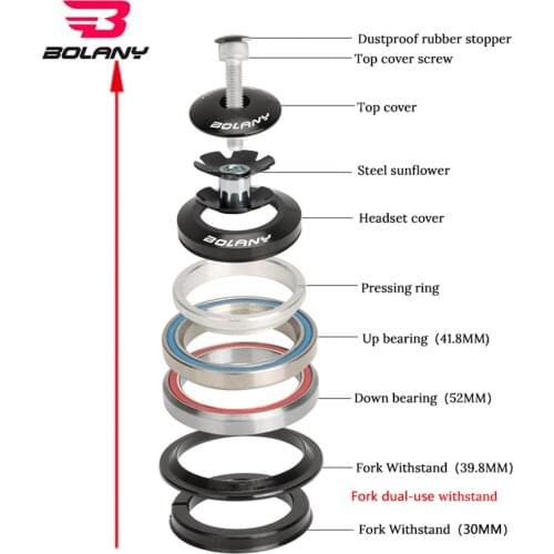 Bolany 4252ST MTB Bike Road Bicycle Headset 42 41.8 52mm 1 1/8" 1 1/5" Tapered Straight fork Integrated Angular Contact Bearing