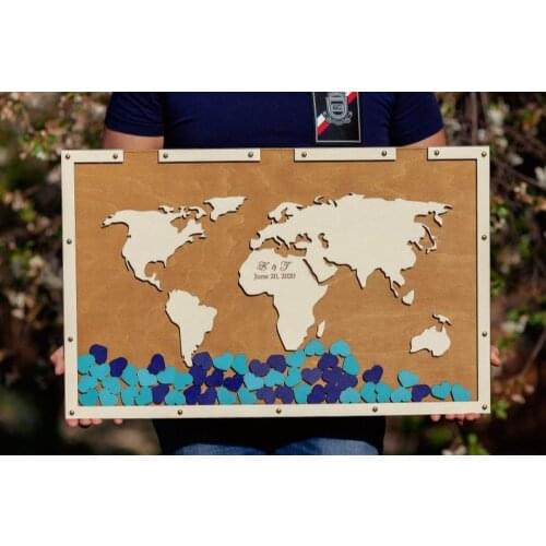 Worldmap Wedding Guest Book Personalized 120pc Drop Heart Guest Book for Wedding Geographic Guestbook Alternative Wedding Gift