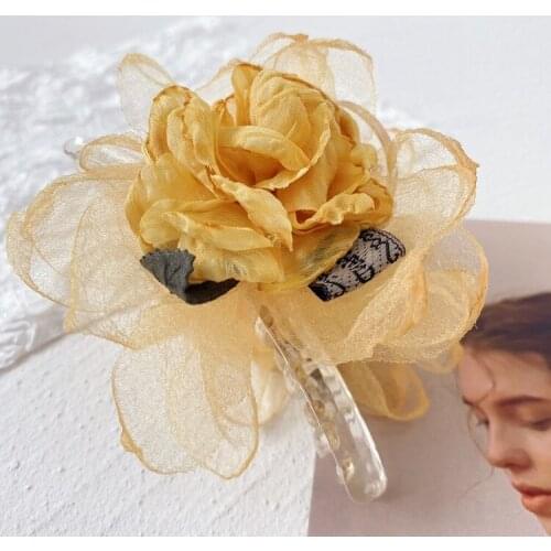 Korean Hair Clips Hair Claws Pleated Flower Organza Three-dimensional Back Head Hair Clip Clamp Plastic Hairpin Hair Accessories