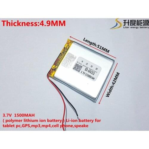 3.7V 1500mAh 494251 lithium polymer battery MP3 MP4 navigation instruments small toys and other products Universal Battery