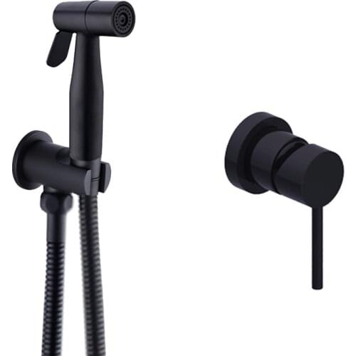 Matte Black Concealed Toilet Bidet Sprayer Hot and Cold Mixer Valve Brass Shattaf Douche Bidet Shower Tap and Holder 02-005te