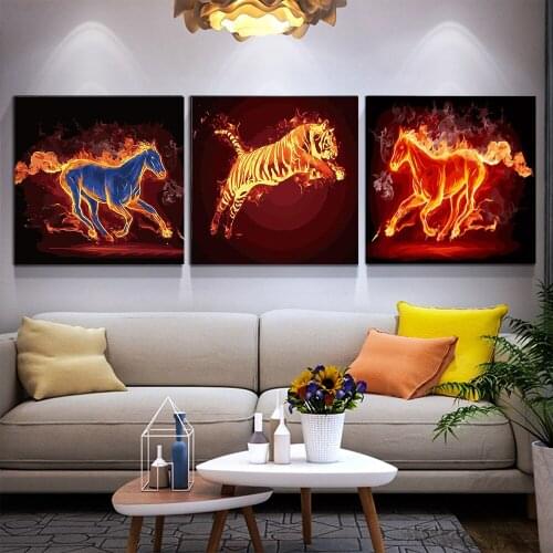 Flaming Animals DIY Hand-Painted Digital Oil Painting Modern Home Wall Decoration Unique Gift