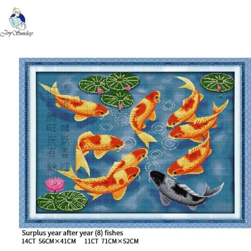 Surplus year after year fishes (8) cross stitch kit 14ct 11ct canvas needlework embroidery set DIY Chinese style home decoration
