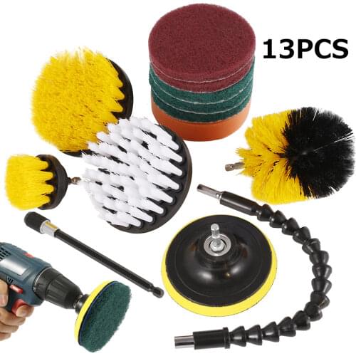 13PCS Drill Brush Attachment Set Power Scrubber Brush Car Polisher Bathroom Cleaning Kit with Extender Kitchen Cleaning Tools