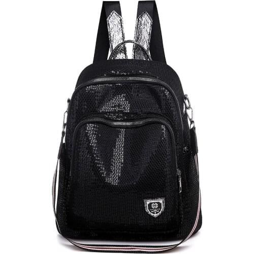 2021 new womens sequins black zipper high quality hollow mesh fashion backpack shoulder school bag large capacity womens bag