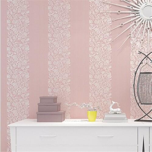 Beibehang Simple 3D non-woven vertical stripe stereo flocking warm bedroom TV background wallpaper