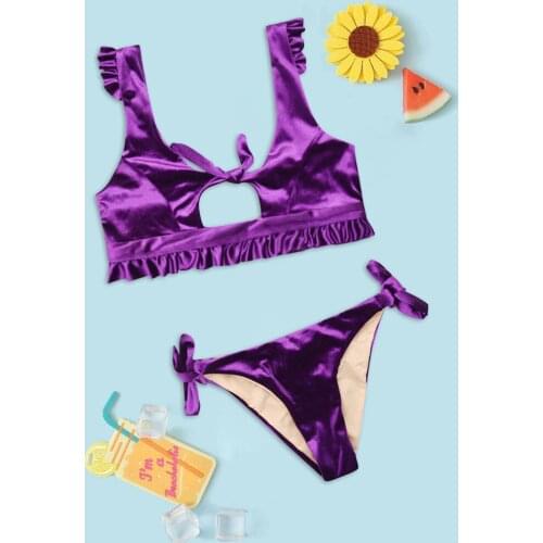 Sexy Cut Out Velvet Bikinis Women Swimwear Bowknot Bathing Suit Tied String Swimsuit Push Up Bikini Set Biquini Maillot De Bain