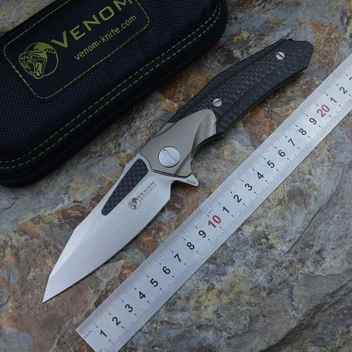 VENOM kevinjohn ATTACKER Folding Ball bearing Flipper Knife M390 Titanium carbon fiber camp hunt survival outdoor knives tools