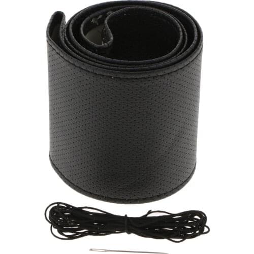 Universal Genuine Leather Car Steering Wheel Cover Stitching Style (Beige Gray and Black)