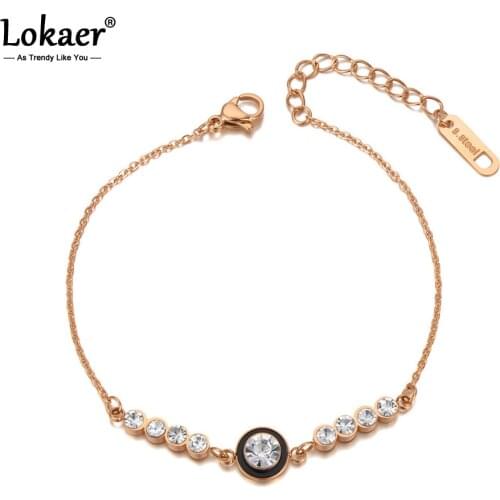 Lokaer Sparkling Design Stainless Steel Acrylic Charm Bracelets For Women Trendy CZ Crystal Chain & Link Bohemia Jewelry B20108