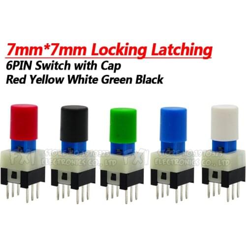 10Sets = 20PCS 7*7mm with cap Locking Latching Push Tactile Power Micro Switch Kit 6 Pin Button Switches 7*7mm