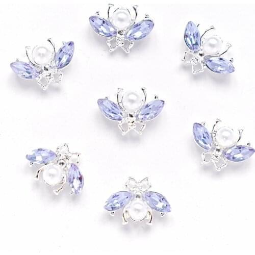 100pcs/lot Nail Pearl Crystal Stud Spider/Bee Shape Gold Silver 3D Alloy Rivet Stud Rhinestone Nail Art Glitter Stud Accessories