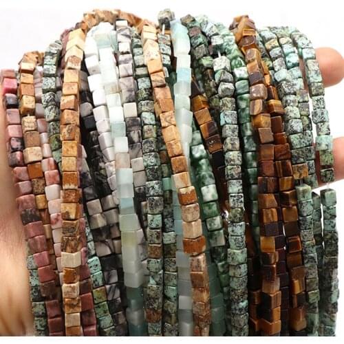 4x4mm Square Shape Natural Stone Beads For Jewelry Making Loose Spacer Stone Beads Fit DIY Bracelet Necklace Strand 15