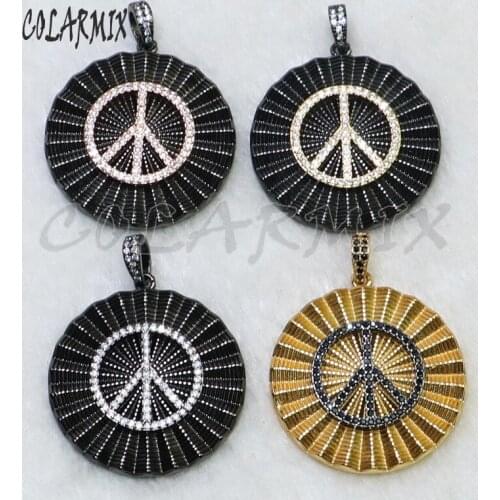 5 pieces round pendant charm zirconia necklace pendants with Peace sign wholesale jewelry for women jewelry pendants beads 5142