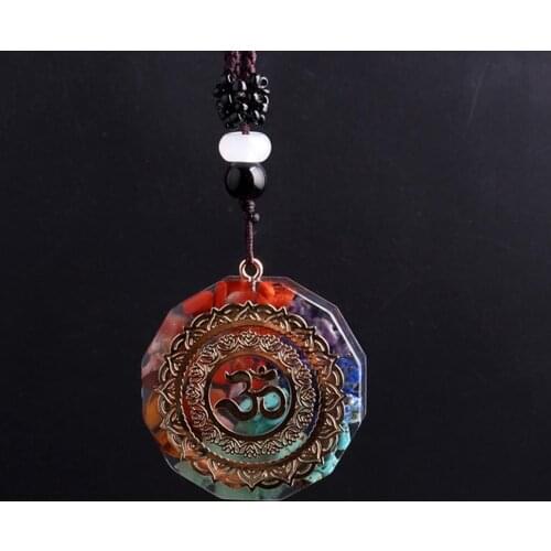 6pcs/lot Orgonite Pendant Om Symbol Necklace Chakra Healing Energy Necklace Meditation Handmade women jewelry dropship suppliers