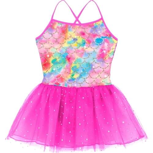 Girls Ballerina Ballet Dress For Children Dance Costumes Mesh Patchwork Mermaid Pattern Clothing Kids Girl Gymnastics Leotard