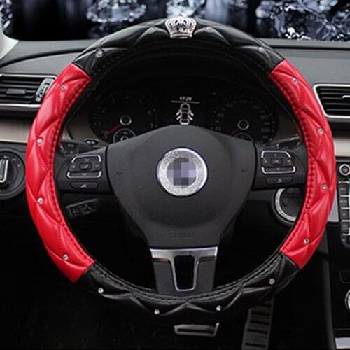 Bling Rhinestones Crystal Leather Car Steering Wheel Handbrake Gear Shift Knob Cover Protectors Car Styling For Women Girls