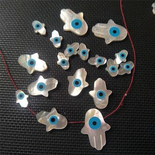 5Pcs/lot Hand Shape Blue Evils Eye Shell Beads White Mother of Pearl Beads For Women Making DIY Charm Jewelry Necklace Bracelet