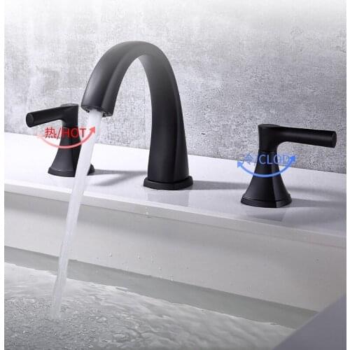 Black Brass Bathroom sink faucet Three holes Two handles Basin mixer faucet Cold hot water Bathroom tap,High Quality bath faucet