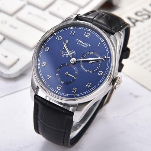 Corgeut Mens Watch 42mm Seagull Automatic Mechanical Wrist Watches Kinetic Energy Reserve Date Waterproof 316L Stainless Steel