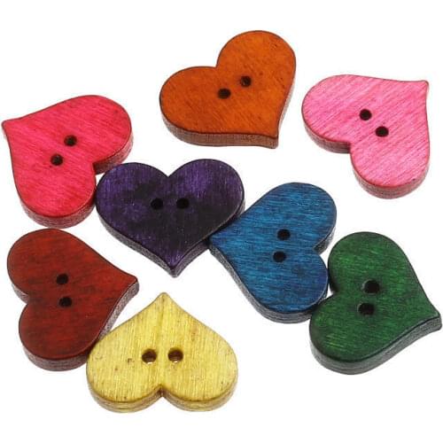 DIY 100pcs Mixed Wood Sewing Buttons Scrapbooking Painted Lovely Heart Shape