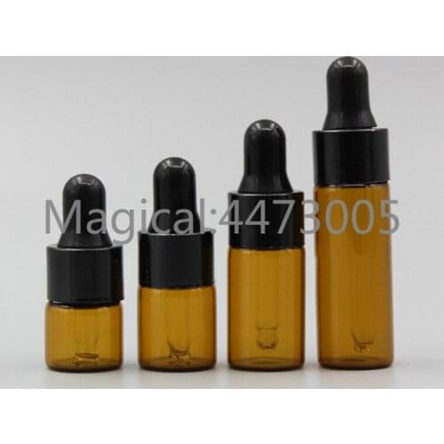 50/100/200pcs/lot 1ml 2ml 3ml 5ml Perfume Essential Oil Bottles brown Glass Dropper Bottle Jars Vials With Pipette For Cosmetic
