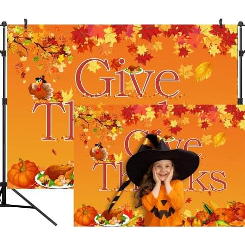 Thanksgiving Backdrop Give Thanks Backdrop Autumn Maple Leaves Pumpkin Fall Turkey Harvest Photography Background Family Party