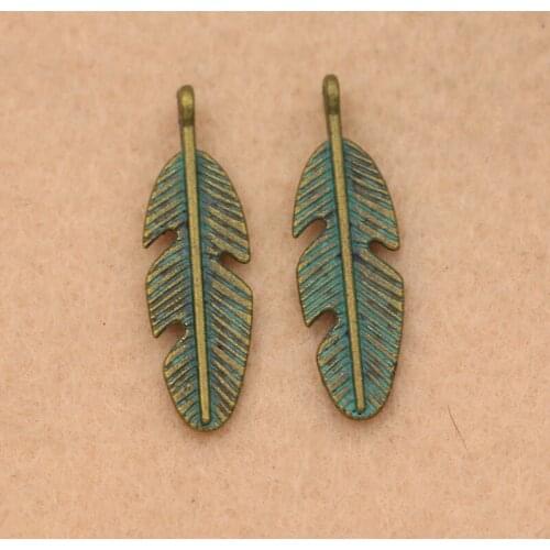 KJjewel Leaf Feather Charm Pendant Green Jewelry DIY Making Bracelet Accessories Handmade 30x9mm
