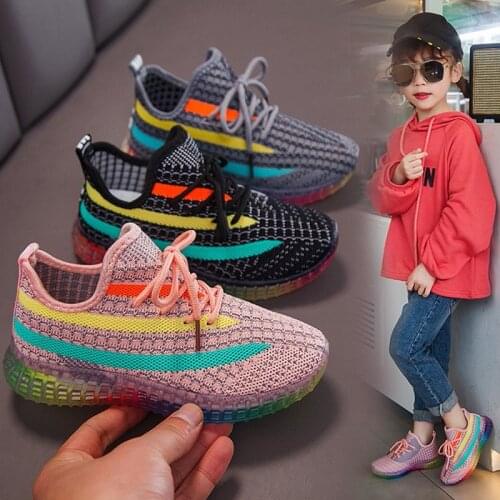 Fashion Breathable Boys Girls Sneakers Rainbow Soft Rubber Anti-Slip Running Kids Sports Shoes Children Casual Mesh Tennis Shoes