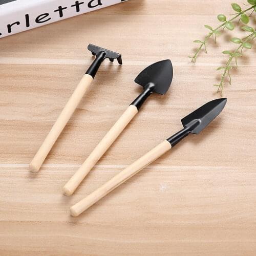 3 Pcs/set Mini Spade Shovel Harrow Flowerpot Tools Potted Plants Maintenance Wooden Handle Plant Soil Shovels Gardening Tools
