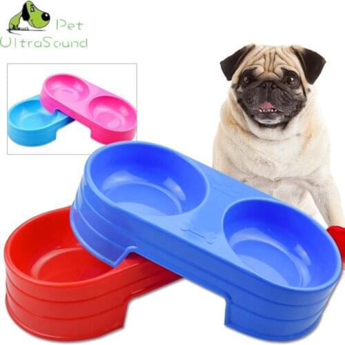 Pet Bowl Dog Bowls Candy Color Smooth Edge Not Cut The Mouth And Skin Environmental Protection Plastic Double Bowls Size S L