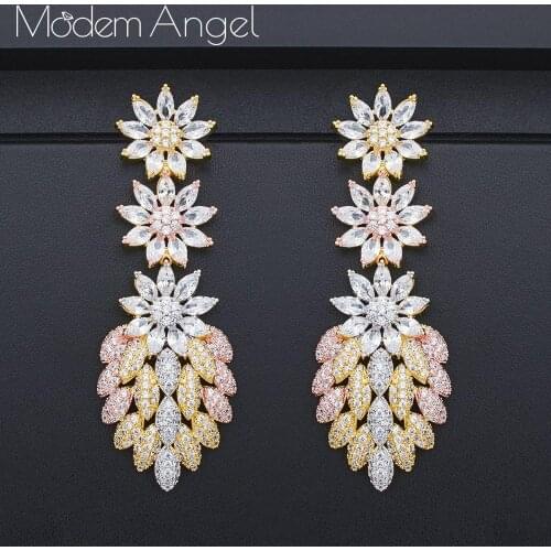 ModemAngel Luxury flower Luxury Wheat Full Micro Cubic Zirconia Women Bridal Wedding Engagement Earring Jewelry