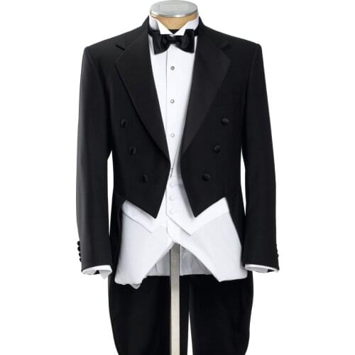 Black Groomsmen Tailcoat Style Groom Tuxedos Notch Satin Lapel Men Suits Wedding Best Man Blazer ( Jacket+Pants+Vest+Tie ) C231