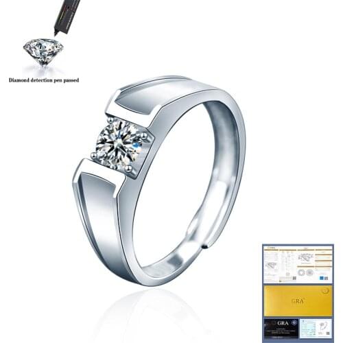 1ct D Color Male Moissanite Rings Full Diamond S925 Sterling Silver Platinum Plated Men Ring Fine Jewelry Pass Diamond