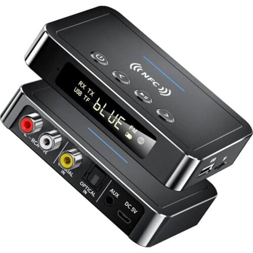 NFC Bluetooth-compatible 5.0 Receiver Transmitter FM Stereo AUX 3.5mm Jack RCA Optical Wireless Handsfree Call Audio Adapter TV