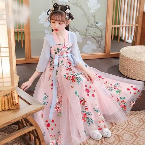Girls Hanfu Chinese Style Fairy Princess Dress Children Hanfu Tradicional Clothing Super Fairy Antiquity Girl Tang Suit Vestido
