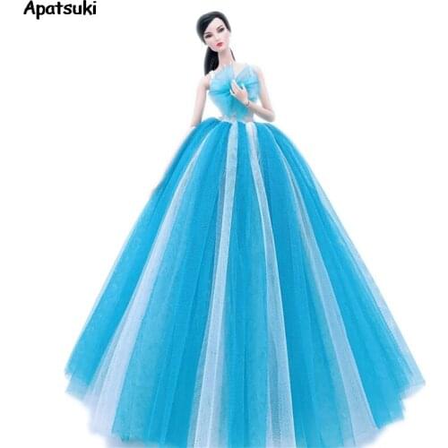 Fashion White Blue Gradient Doll Clothes For Barbie Doll Outfits Wedding Dress For 1/6 Doll Accessories Gown Toys For Children