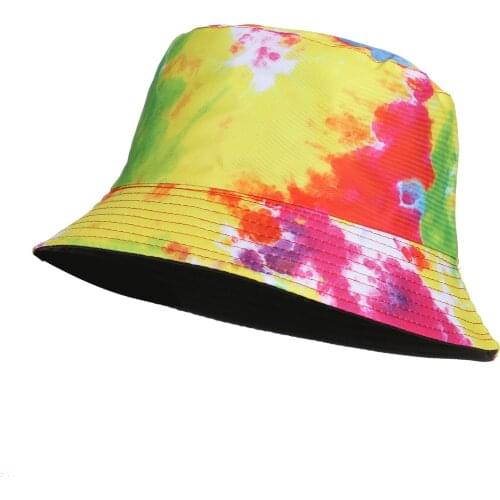 2021 New Tie dye Panama Bucket Hat Men Women Summer Bucket Cap Print Yellow Hat Bob Hat Hip Hop Gorros Fishing Fisherman Hat