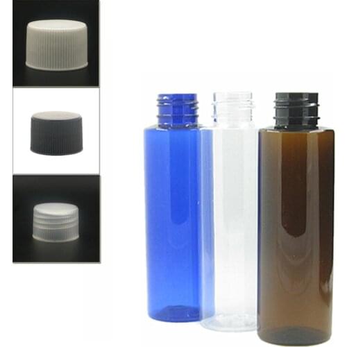 100ml empty clear/blue/amber Cylinder Plastic Bottles pet bottle with black/white/transparent Lined screw Lid X 5